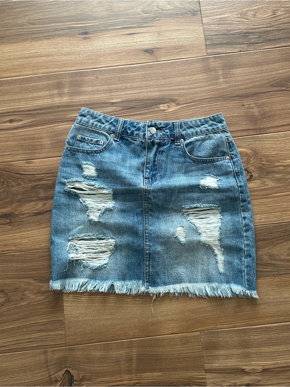 Forever 21 Distressed Blue Denim Pencil Skirt
